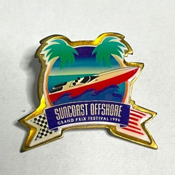 Suncoast Offshore Grand Prix Other - VTG Suncoast Offshore Grand Prix Festival 1996 Boat Lapel Hat Pin 1.5"x1.25"